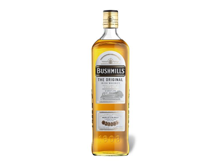 Bushmills The Original Irish Whiskey Flasche, 40% Vol., 700ml, mit 'World's Oldest Distillery' Etikett.