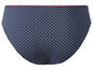 Dunkelblaue Unterhose mit weißen Punkten.