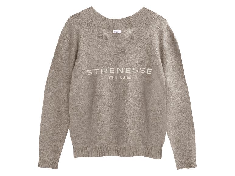 Hellbrauner V-Ausschnitt-Pullover mit STRENESSE BLUE Schriftzug