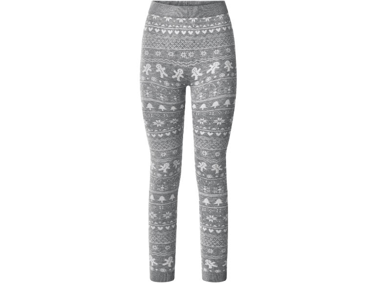 Graue Damen-Strickleggings mit weihnachtlichem Norwegermuster