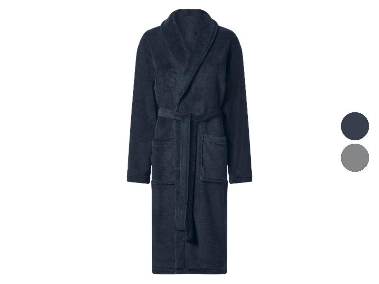 Dunkelblauer Mikrofaser-Bademantel mit Gürtel und Taschen
