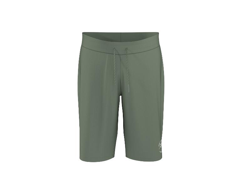 Grüne Sweatshorts mit Kordelzug in der Taille und kleinem Logo am Bein.