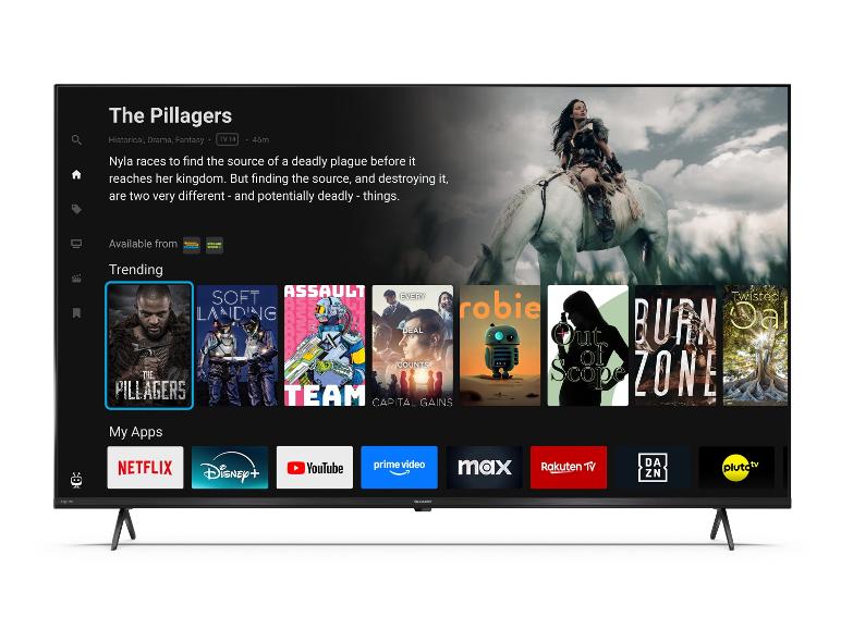 Smart-TV mit einem Actionfilm und Streaming-Apps.