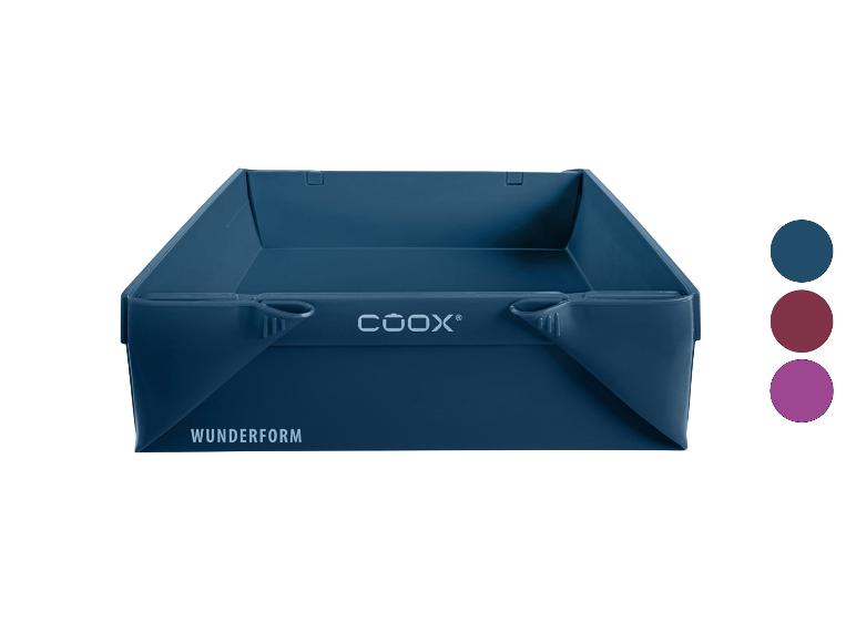 Blaue WUNDERFORM Backform mit COOX Logo und Farbpaletten.