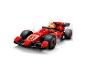 Roter LEGO Ferrari Formel-1-Rennwagen mit Minifiguren-Fahrer.