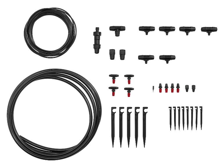 Tropfschlauch-Set: Schläuche, Verbinder und Tropfer.