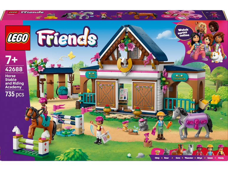LEGO Friends 42688 Pferdestall und Reitakademie, 735 Teile.