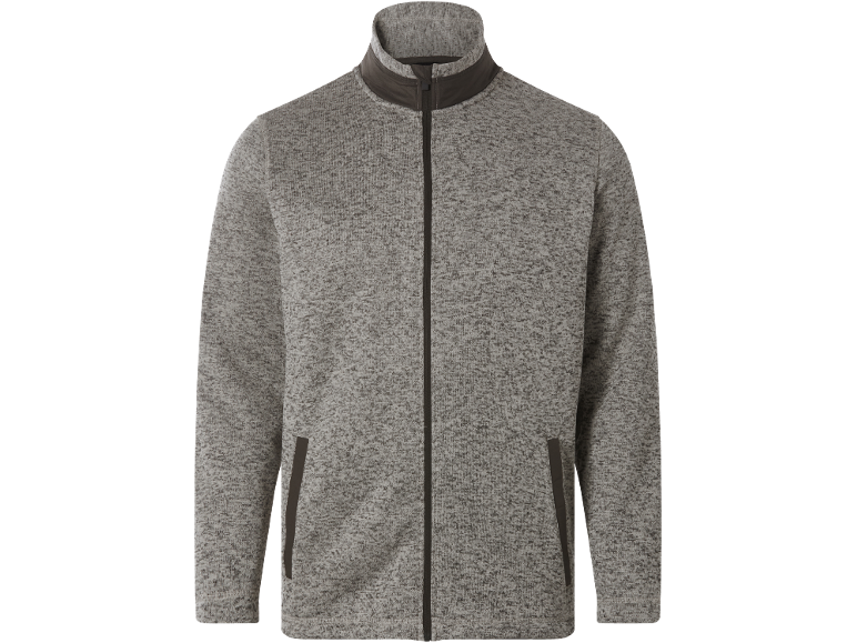 Herren-Fleecejacke in Grau-Melange mit durchgehendem Reißverschluss und Stehkragen.