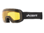 Schwarze Skibrille mit gelben Gläsern und elastischem Band