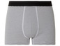 Weiße Boxershorts mit grauen Streifen.
