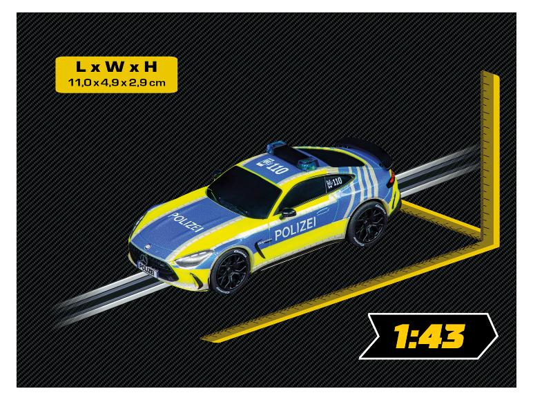 CARRERA Mercedes-AMG GT 'Polizei' Slotcar im Maßstab 1:43 mit den Maßen 11,0x4,9x2,9 cm
