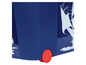 Eine blaue Aufbewahrungsbox mit Rädern und einem Segelboot-Design.