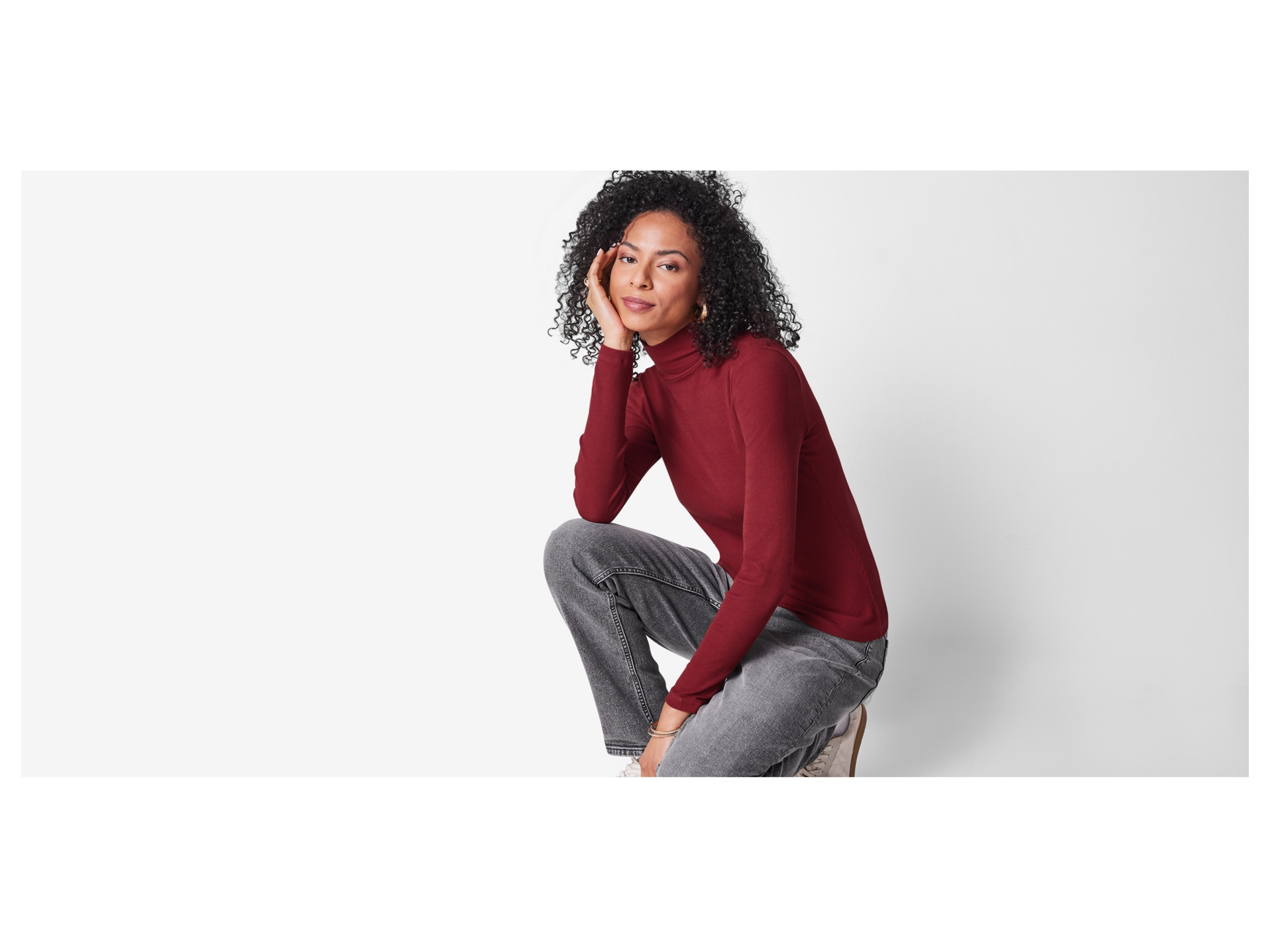 Thumbnail - esmara® Damen Gerippte Rollkragenshirts, 2 Stück (rot/beige, XS(32/34))