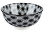 Eine weiße Schüssel mit einem schwarzen geometrischen Muster.