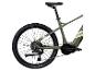 Grünes E-Bike mit schwarzem Sattel und Reifen mit der Aufschrift „BOOSTER“ und „KENDA“