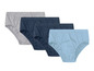 Drei Paar Boxershorts in Grau, Dunkelblau und Hellblau.