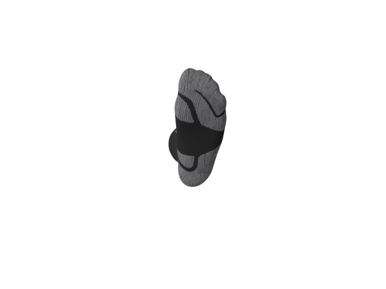 Grauer und schwarzer Sportsocken, Seitenansicht.