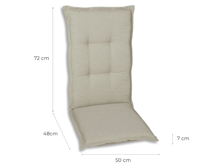 Beige Sitzkissen mit Rückenlehne für einen Stuhl.
