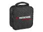 Schwarze Stofftasche mit Griff und weißer Beschriftung
