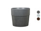Grauer Blumentopf mit rauer Textur.