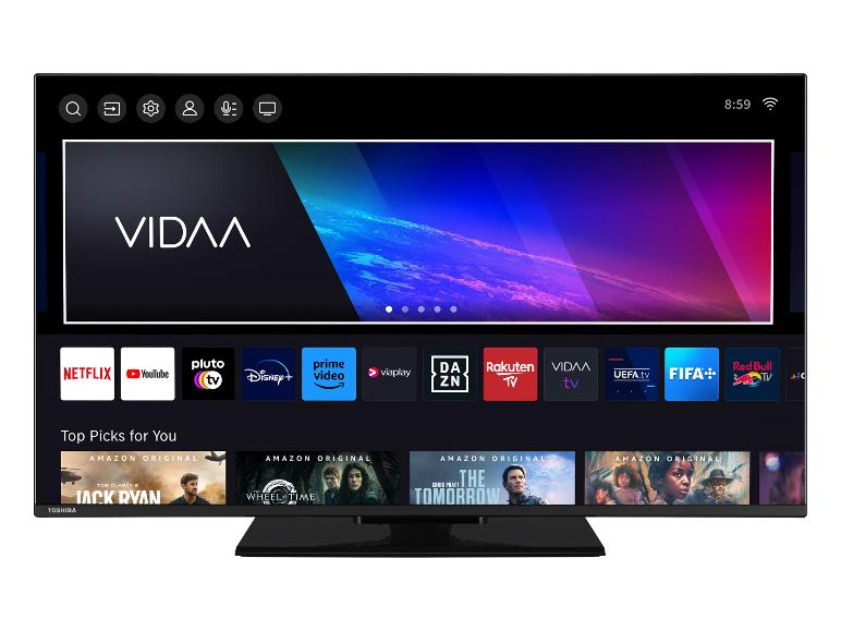 Toshiba VIDAA Smart-TV zeigt Streaming-Apps und Amazon Originals an.