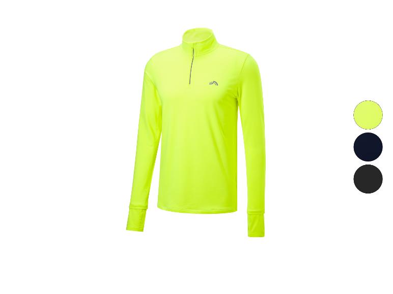 Ein neongelbes Langarm-Trainingsshirt mit Reißverschluss und Farboptionen.