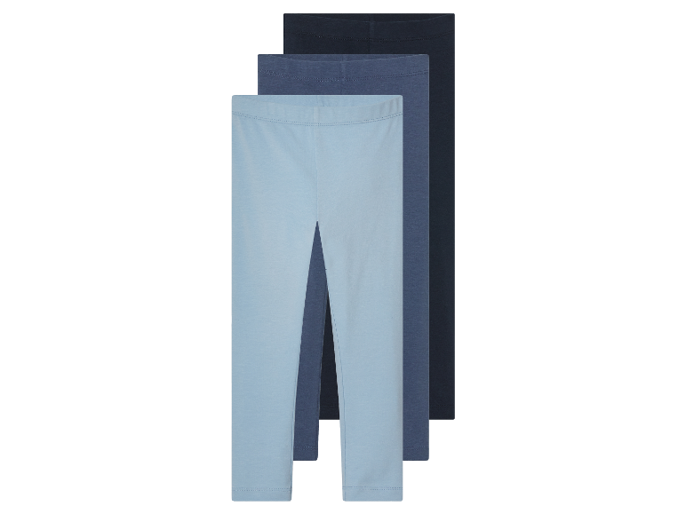 Drei Leggings für Mädchen in Blautönen.