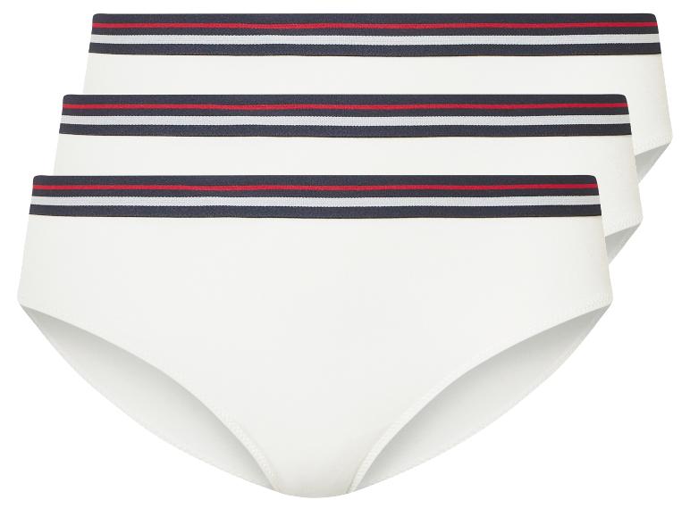 Drei weiße Slips mit farbigem Band.