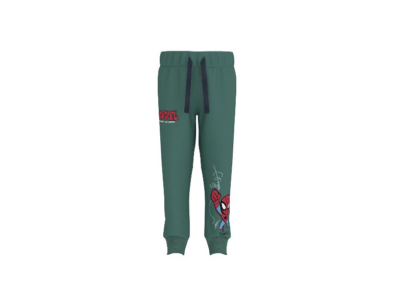Grüne Jogginghose mit Marvel- und Spider-Man-Aufdruck.