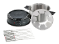 Elektrisches Fondue-Set mit Topf, Deckel und sechs Gabeln.