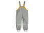 Graue Regenhose mit gelben Details für Kinder.