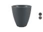 Dunkelgrauer strukturierter Blumentopf, mit Farbmustern in Grau und Braun.
