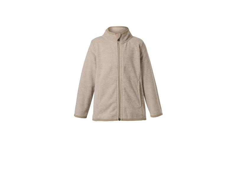 Beige Fleecejacke mit Reißverschluss und Stehkragen.