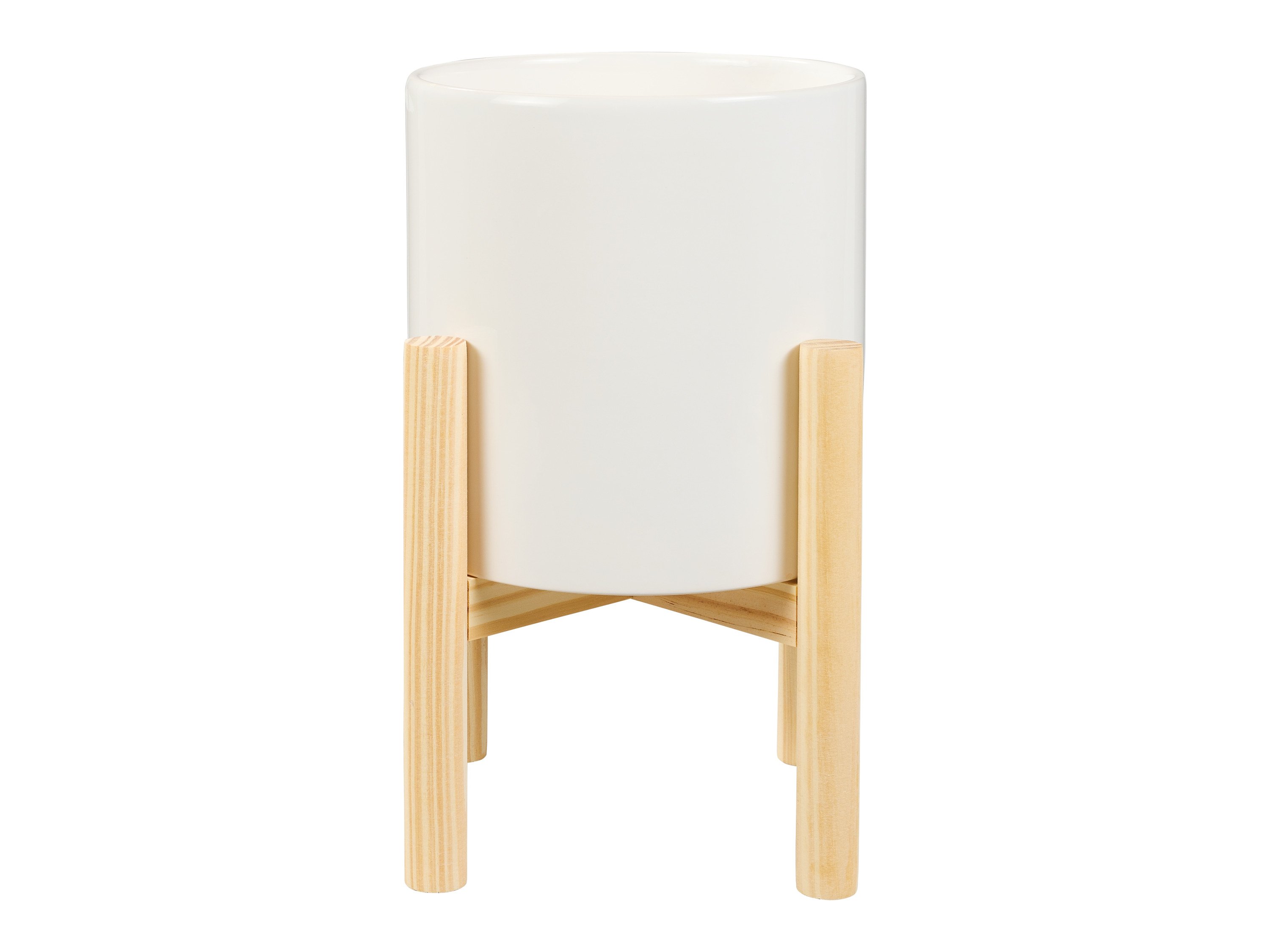 LIVARNO home Übertopf Keramik mit Holzgestell (Weiß)““ | dunkelgrau