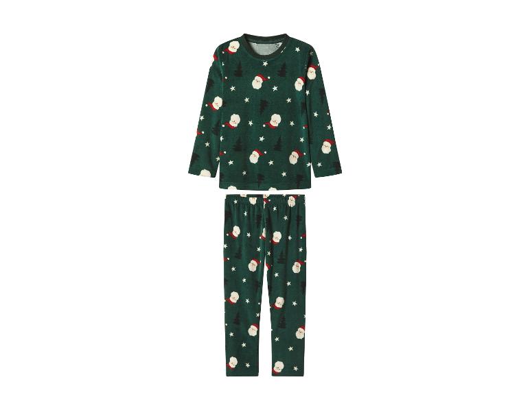 Grüner Pyjama mit Weihnachtsmann- und Tannenbaum-Print