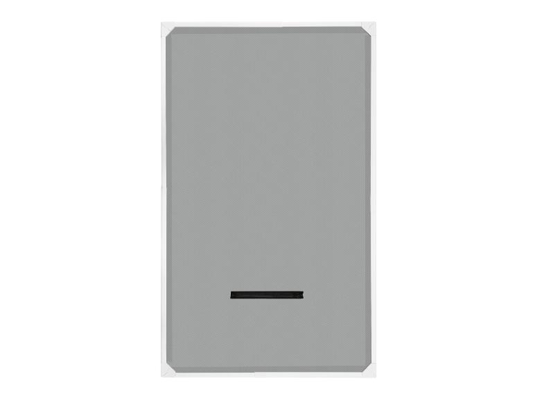 Grauer rechteckiger Spiegel mit einer schwarzen horizontalen Linie in der Mitte.