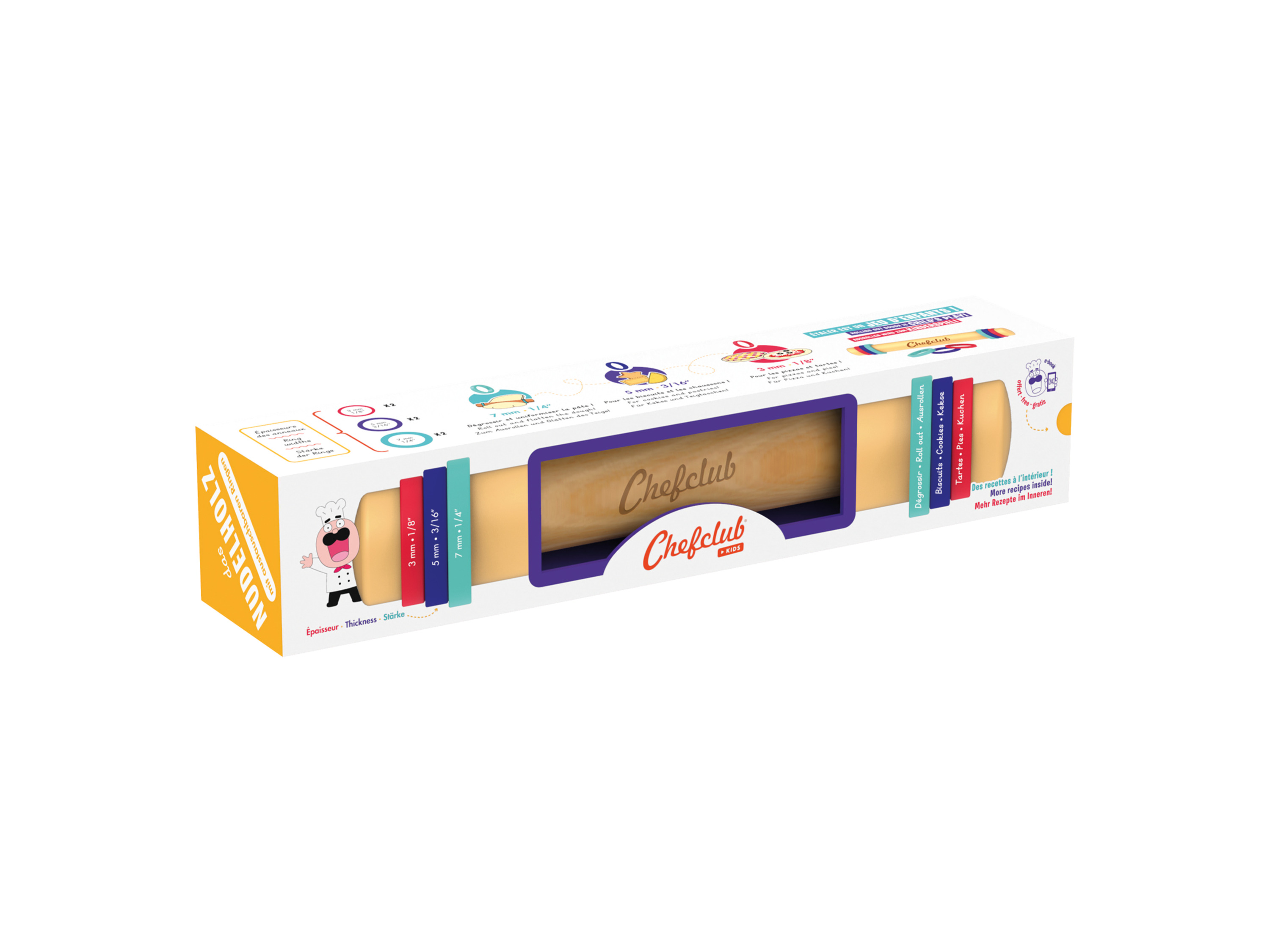 Chefclub Kinderkochen Nudelholz mit Silikonringen““ | ob Pizza, oder Keksteig, gleichmäßiges Ausrollen ist kein Problem mehr Ebook mit Rezepten im Lieferumfang enthalten. Nudelholz mit 30 cm Länge aus resistentem Holz Für Kinder konzipiert, einfache Nutzung auch für Erwachsene Produktmerkmale tabletd Material: Pappe, Holz, Silikon Einsatzbereich: – Altersempfehlung: ab 4 Jahren Max. Belastung: – Witterungsbeständig: – Maße: ca. 30x6x6 cm Gewicht: ca. 454 g Farbe: mehrfarbig Zubehör: – Montage: – Batterien erf““