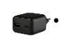 Schwarzes Wandladegerät mit USB-A- und USB-C-Anschlüssen (PD20W), in Schwarz und Weiß.