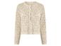 Beiger Langarm-Cardigan mit Lochmuster und Knopfleiste.