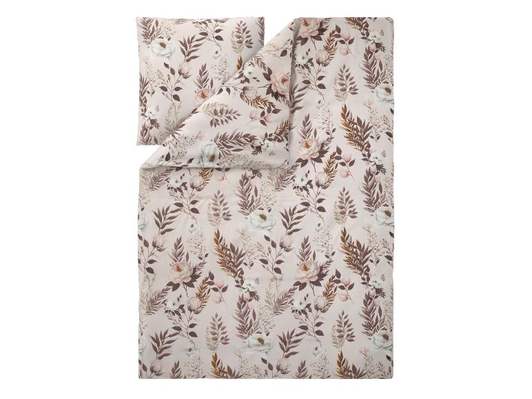 Bettwäsche-Set mit Blumenmuster in Beige- und Brauntönen.