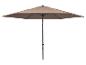 Beiger Gartenschirm mit zentralem Metallmast und Streben.
