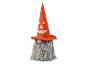 Halloween-Gnom mit orangefarbenem Kürbishut und langem, grauem Bart.