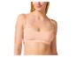 Eine Frau trägt eine beige Bralette mit Spitze.