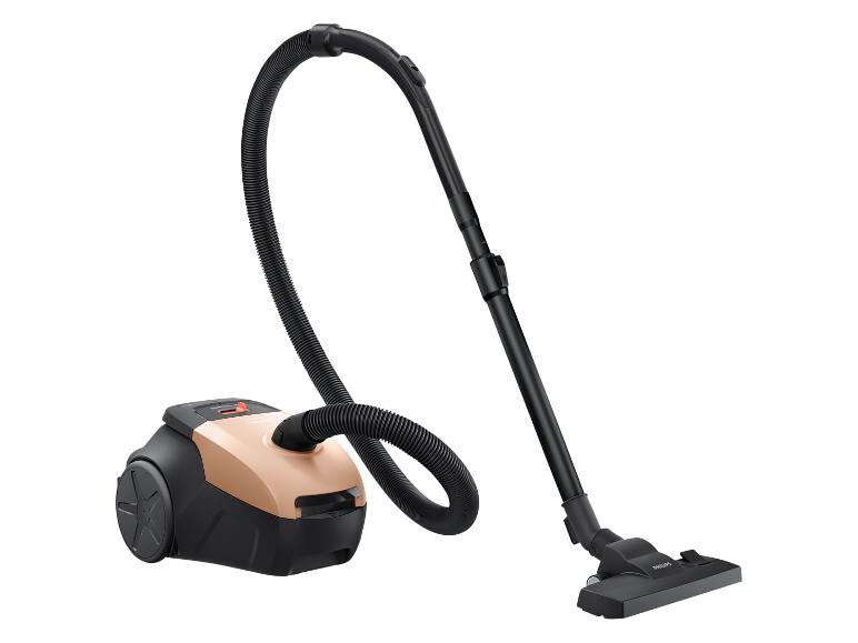 Bodenstaubsauger in Schwarz und Beige mit flexiblem Schlauch und Bodendüse