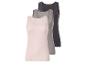 Drei Damen-Tanktops in Beige, Grau und Dunkelgrau.