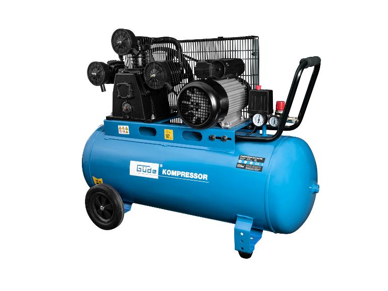 Blauer Kompressor mit Rädern und Manometern