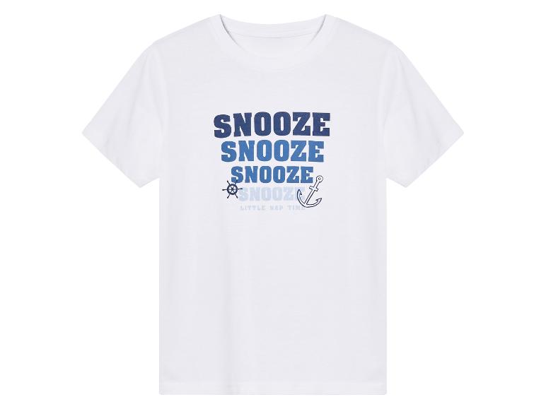 Weißes Little Nap Time T-Shirt mit maritimen Motiv und wiederholtem Schriftzug "Snooze".