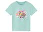Hellblaues Kinder-T-Shirt mit kurzem Arm und Aufdruck von Skye aus Paw Patrol, Regenbogen und Blumen.