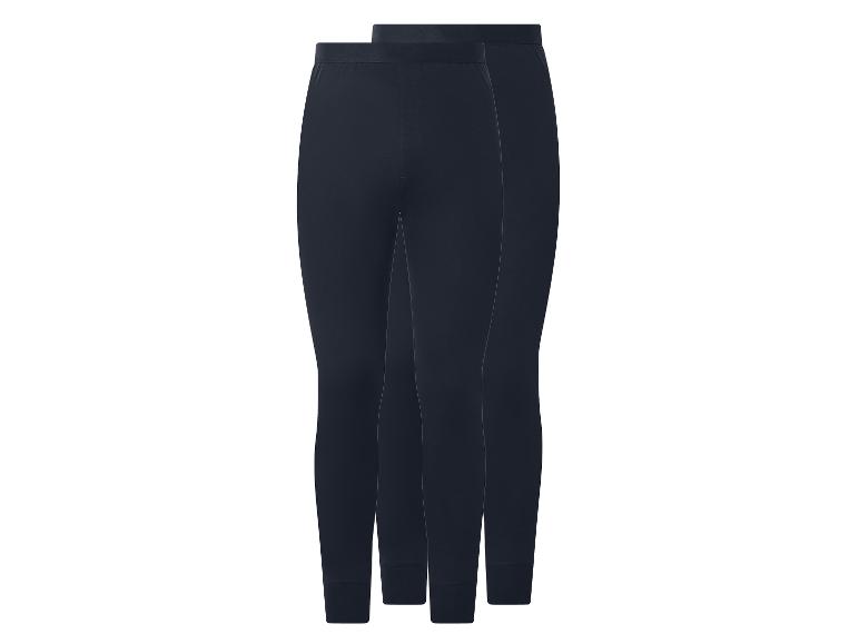 Zwei dunkelblaue Herren-Thermo-Leggings, hintereinander platziert.