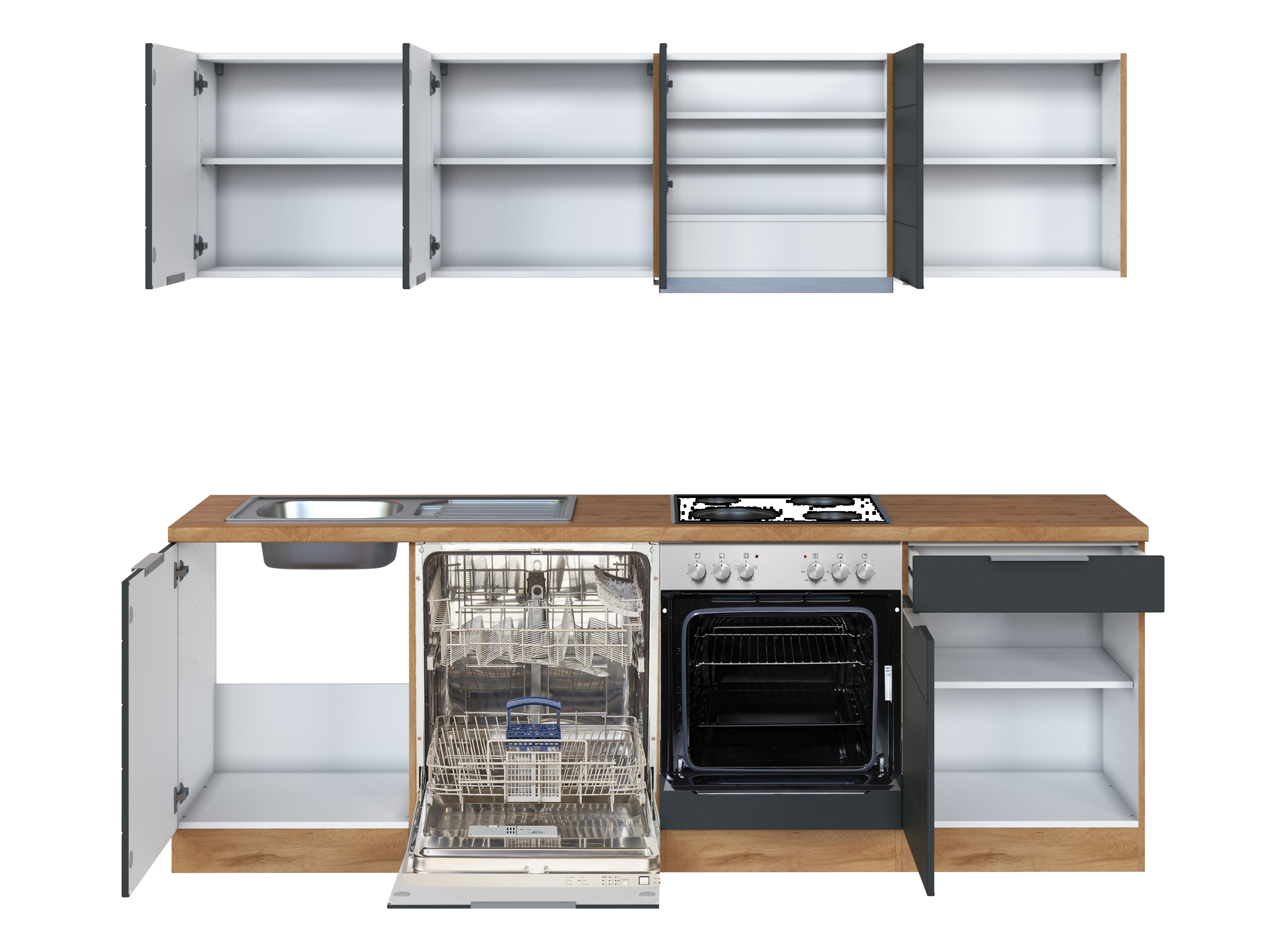 Thumbnail - HELD Küchenzeile »Bonn«, mit Elektrogeräten (240 cm, wotaneiche/ matt grau)